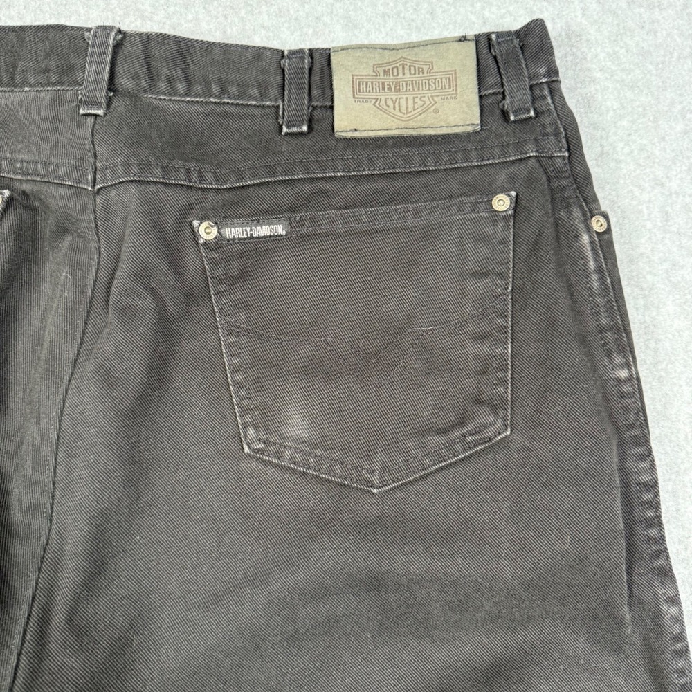 Harley-Davidson Mens Black Denim Biker Jeans Straight Leg 40x29 Fade Logo Patch